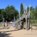 Commercial play structures can be successfully interwoven with nature-based green schoolyards through thoughtful selection of materials, design and layout. Using natural fall zone materials, like sand, softens the feel of the playground, allows rainwater to soak into the ground, and provides additional interest for children’s creative play.
